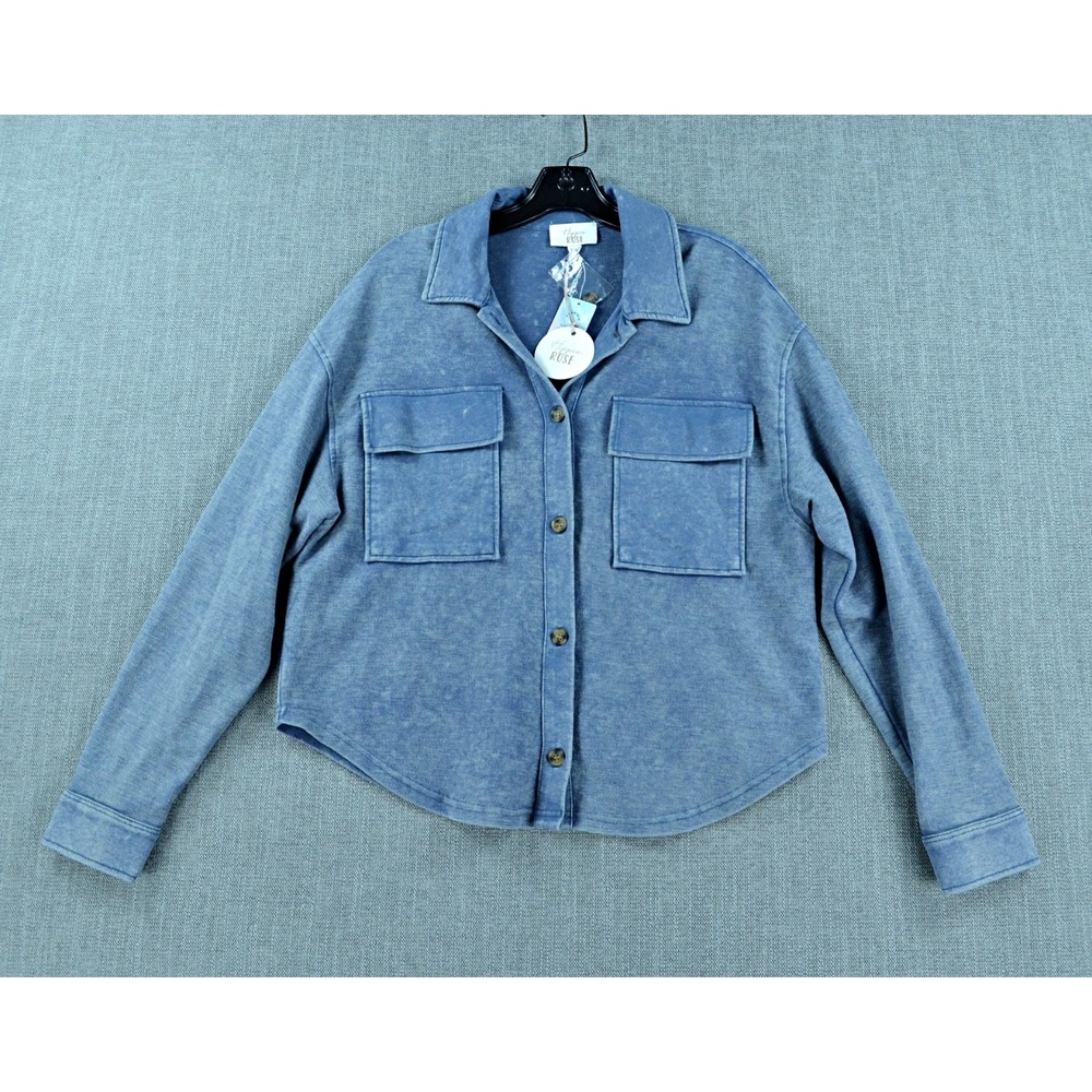 Hippie Rose Jacket Shirt Women's L Blue Wash Oversized Shacket NWT